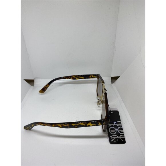 Retro Sunglasses Tortoise Brown and Gold Frame Brown Lens Gold Bumblebee Detail - Picture 4 of 7